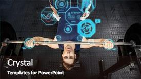  Presentation with brain fitness - PPT theme consisting of high tech workout - man holding barbell against fitness background and a wine colored foreground