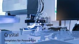  Presentation with robot - Theme with high technology - robot with vacuum suckers picks background and a teal colored foreground