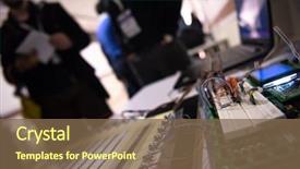  Presentation with electric circuit - Slide deck with high technology electric circuit motherboard background and a tawny brown colored foreground