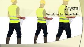  Presentation with architect - Cool new slide set with high visibility vest - architect double checking plans backdrop and a blonde colored foreground