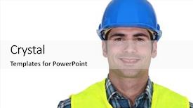  Presentation with builder - Slides with high visibility vest - builder wearing fluorescent jacket background and a white colored foreground