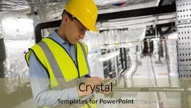  Presentation with pipes - Theme enhanced with high visibility vest - engineer checking the temperature pipes background and a mint green colored foreground