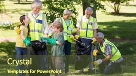  Presentation with family day - PPT layouts having high visibility vest - happy family collecting rubbish background and a tawny brown colored foreground