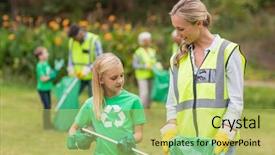  Presentation with family day - Presentation design with high visibility vest - happy family collecting rubbish background and a yellow colored foreground