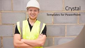  Presentation with building construction - Amazing PPT layouts having high visibility vest - portrait of male construction worker backdrop and a mint green colored foreground