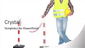  Presentation with traffic - Slide set with high visibility vest - traffic guard standing beside background and a pink colored foreground