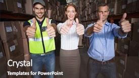  Presentation with smiling kids at summer camp - PPT theme with high visibility vest - warehouse team smiling at camera background and a tawny brown colored foreground