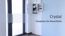  Presentation with distribution light - PPT layouts consisting of high voltage circuit breakers - distribution board with wires background and a light blue colored foreground