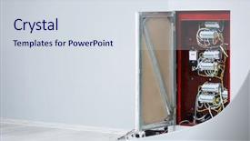  Presentation with distribution - Slide deck with high voltage circuit breakers - open distribution board integrated background and a sky blue colored foreground