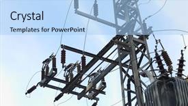  Presentation with electric distribution substation - PPT layouts having high-voltage electric substation background and a light blue colored foreground