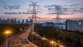  Presentation with electric transmission - PPT theme featuring high-voltage-power-lines-high background and a light blue colored foreground