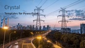  Presentation with electric transmission - Theme having high-voltage-power-lines-high background and a light blue colored foreground
