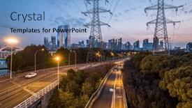  Presentation with electric transmission - Presentation theme enhanced with high-voltage-power-lines-high background and a light blue colored foreground
