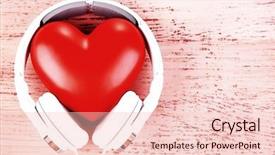 Presentation with wooden heart the slogan - Presentation theme featuring high volume - headphones and heart on color background and a lemonade colored foreground