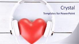  Presentation with headphones - Amazing PPT theme having high volume - headphones and heart on wooden backdrop and a sky blue colored foreground