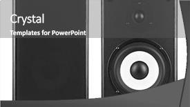  Presentation with speakers - Slide deck enhanced with high volume - wood loud speakers isolated background and a dark gray colored foreground