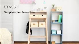  Presentation with stand - Amazing PPT theme having high wooden table as stand up work place in modern interior backdrop and a lemonade colored foreground