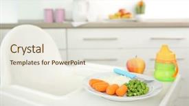  Presentation with baby food - Slides having highchair with healthy baby food background and a sky blue colored foreground