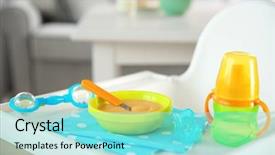  Presentation with baby food - PPT theme with highchair with healthy baby food background and a arctic colored foreground