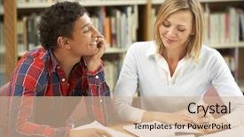  Presentation with college - Cool new slides with higher education assessment - college tutor with student backdrop and a  colored foreground