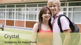  Presentation with college students - Presentation theme consisting of higher learning - college students stood outside background and a  colored foreground