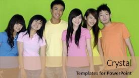  Presentation with group of students raising hands - Presentation theme with higher learning - group of six students background and a  colored foreground