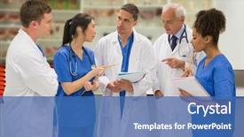  Presentation with medical students - Audience pleasing presentation theme consisting of higher learning - medical professor talking with students backdrop and a ocean colored foreground