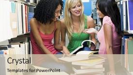  Presentation with female college student uti - Slides with higher learning - three female students sitting background and a  colored foreground