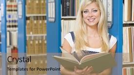  Presentation with university library - Colorful slides enhanced with higher learning - university student studying book backdrop and a  colored foreground
