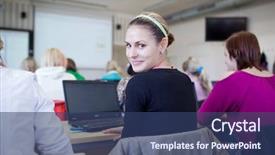  Presentation with college - Slide deck enhanced with higher learning - young pretty female college student background and a  colored foreground