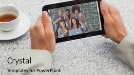  Presentation with higher mathematics - PPT theme consisting of higher mathematics - businessman holding small tablet background and a light gray colored foreground