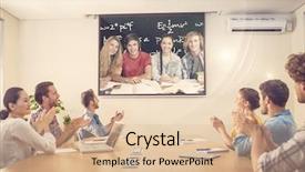  Presentation with college students - Colorful PPT theme enhanced with higher mathematics - college students doing homework backdrop and a lemonade colored foreground