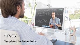  Presentation with higher mathematics - Slide set featuring higher mathematics - desinger working on his computer background and a lemonade colored foreground