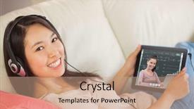  Presentation with higher mathematics - Slides having higher mathematics - girl using her tablet pc background and a coral colored foreground