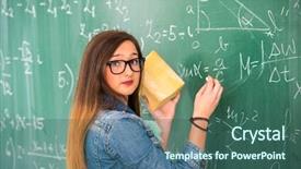  Presentation with green - Amazing PPT theme having higher mathematics - girl with green baord behind backdrop and a  colored foreground