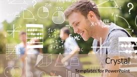  Presentation with math about functions - Colorful presentation theme enhanced with higher mathematics - math against handsome student studying backdrop and a coral colored foreground