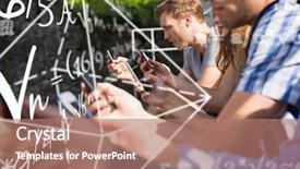  Presentation with math students - Slide set featuring higher mathematics - math problems against happy students background and a coral colored foreground