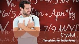  Presentation with desk - PPT layouts featuring higher mathematics - student holding laptop against desk background and a  colored foreground