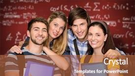  Presentation with african american college students - PPT layouts enhanced with higher mathematics - students holding folders at college background and a  colored foreground