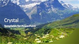 Presentation with tourism hiking - Presentation design featuring highlands - alpine peaks of grindelwald background and a ocean colored foreground