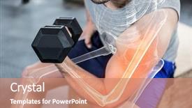  Presentation with lifting weights - Slide set with highlighted arm of strong background and a coral colored foreground