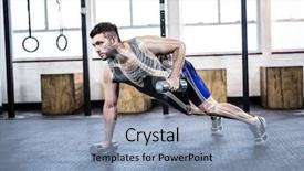  Presentation with lifting weights - Theme having highlighted body of strong background and a light blue colored foreground