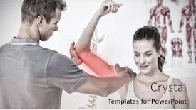  Presentation with patients - PPT layouts consisting of highlighted pain against doctor examining patients hand background and a soft green colored foreground