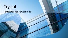  Presentation with low angle view of fictitious - Cool new PPT layouts with highrise buildings - low angle view modern building backdrop and a light blue colored foreground