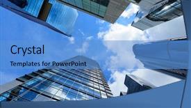  Presentation with modern building - Amazing PPT theme having highrise buildings - modern building from low angle backdrop and a teal colored foreground