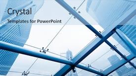  Presentation with financial center - Slide deck with highrise buildings - view through the window skyscrapers background and a light blue colored foreground