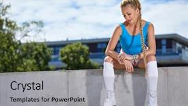  Presentation with socks - Slide deck enhanced with highroller - beautiful young blond woman background and a light gray colored foreground