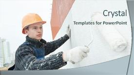  Presentation with high rise building - Beautiful PPT layouts featuring highroller - builder worker painting facade backdrop and a sky blue colored foreground
