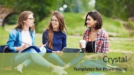  Presentation with highschool - Audience pleasing PPT theme consisting of highschool - conversation of girls backdrop and a yellow colored foreground