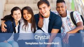  Presentation with high school students - PPT theme with highschool - group of cheerful high school background and a ocean colored foreground